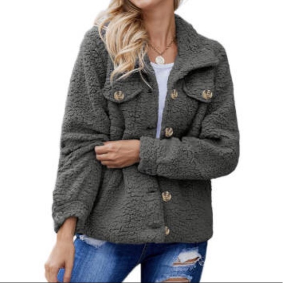 🟡SALE! ZURICH Gray Button Down Sherpa Jacket - Picture 5 of 6